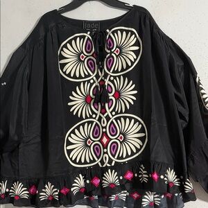 NWT Jade Black Embroidered Boho Jacket with Pink & Cream Accents